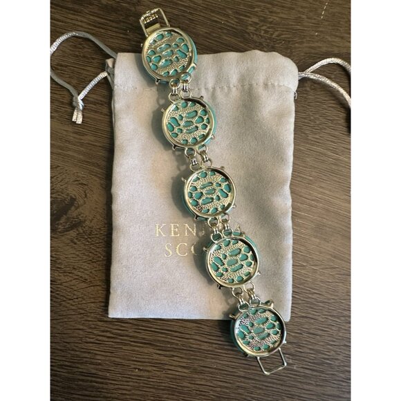 Kendra Scott Cassie Bracelet Faceted Gumdrop Round Statement Bracelet Teal Gold - Picture 4 of 4